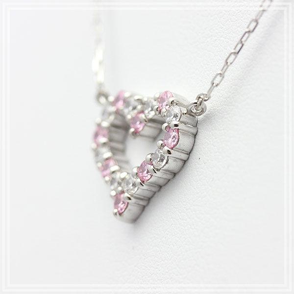 ネックレスPT900  プラチナ ハート 0.32ct ダイヤモンド ピンクサファイア ペンダント レディース 両吊り チェーン 直付け 爆買の画像