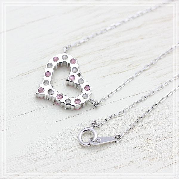 ネックレスPT900  プラチナ ハート 0.32ct ダイヤモンド ピンクサファイア ペンダント レディース 両吊り チェーン 直付け 爆買の画像
