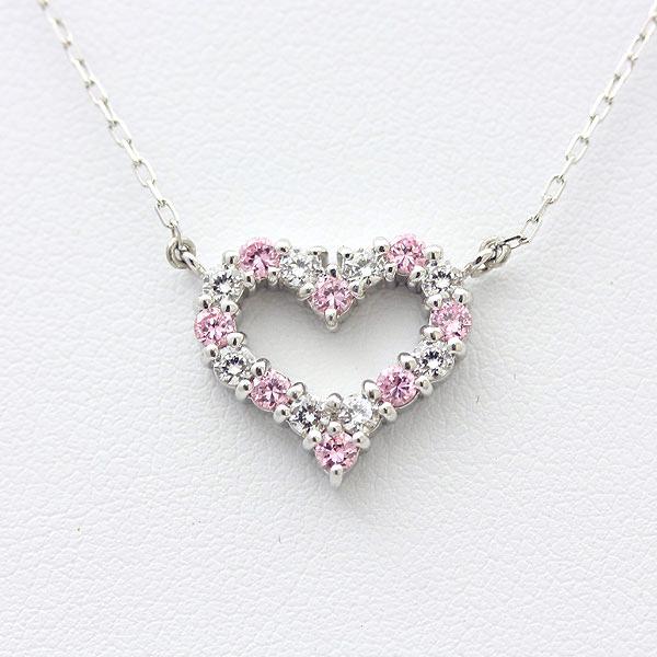 ネックレスPT900  プラチナ ハート 0.32ct ダイヤモンド ピンクサファイア ペンダント レディース 両吊り チェーン 直付け 爆買の画像