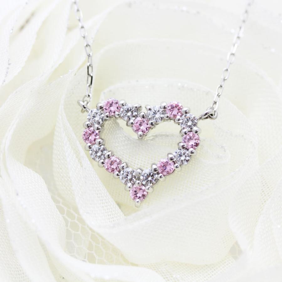ネックレスPT900  プラチナ ハート 0.32ct ダイヤモンド ピンクサファイア ペンダント レディース 両吊り チェーン 直付け 爆買の画像
