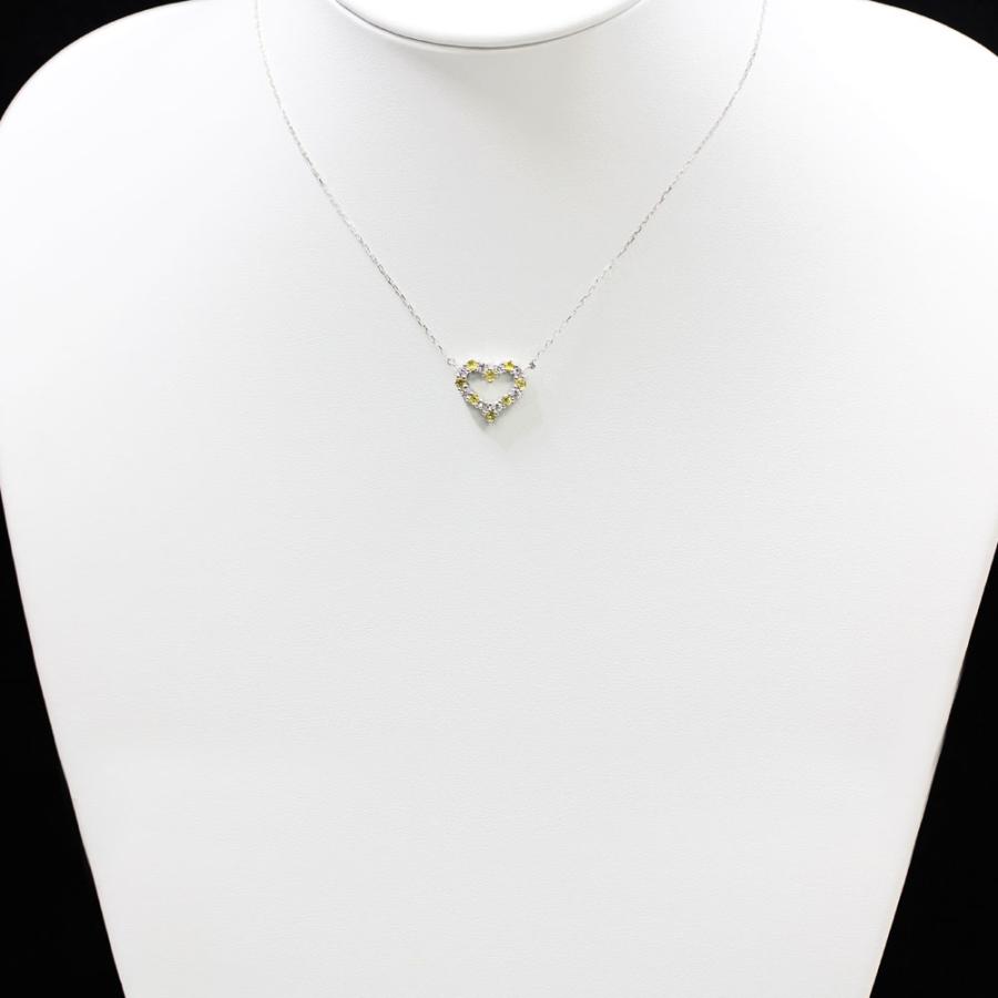ネックレスPT900  プラチナ ハート 0.32ct ダイヤモンド イエローサファイア ペンダント レディース 両吊り チェーン 直付け 爆買の画像