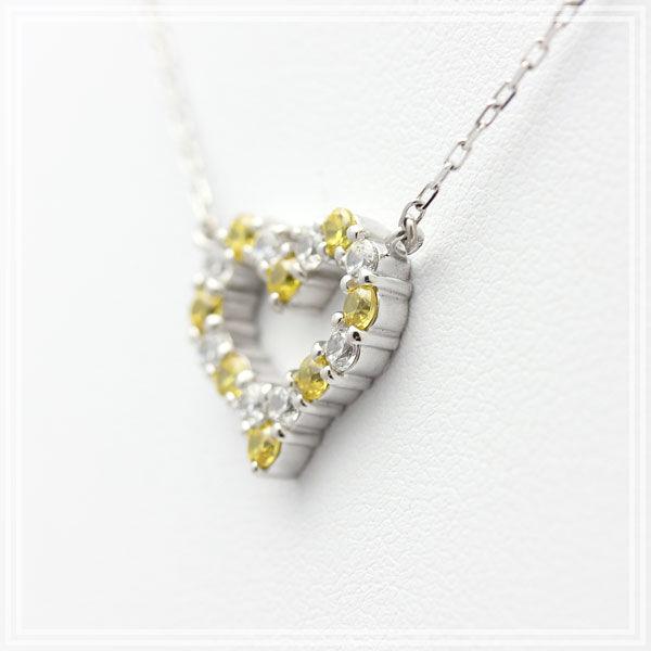 ネックレスPT900  プラチナ ハート 0.32ct ダイヤモンド イエローサファイア ペンダント レディース 両吊り チェーン 直付け 爆買の画像