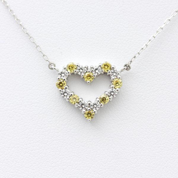 ネックレスPT900  プラチナ ハート 0.32ct ダイヤモンド イエローサファイア ペンダント レディース 両吊り チェーン 直付け 爆買の画像