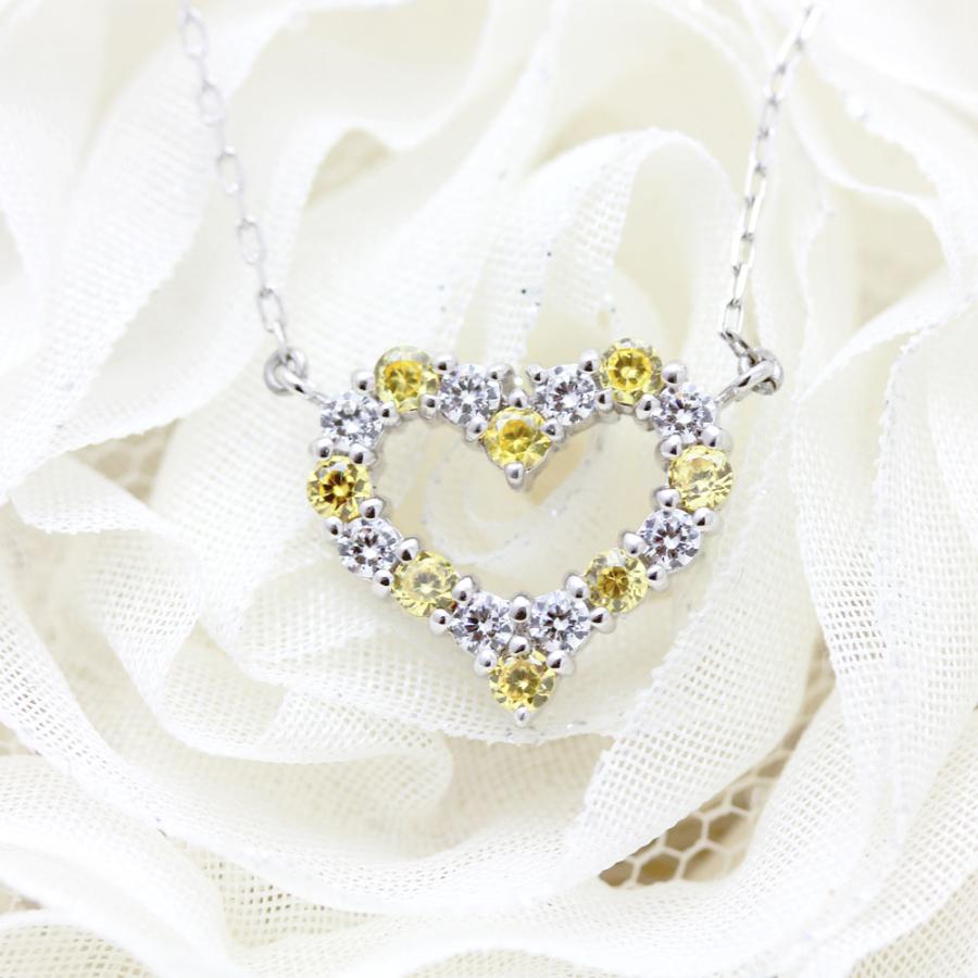 ネックレスPT900  プラチナ ハート 0.32ct ダイヤモンド イエローサファイア ペンダント レディース 両吊り チェーン 直付け 爆買の画像