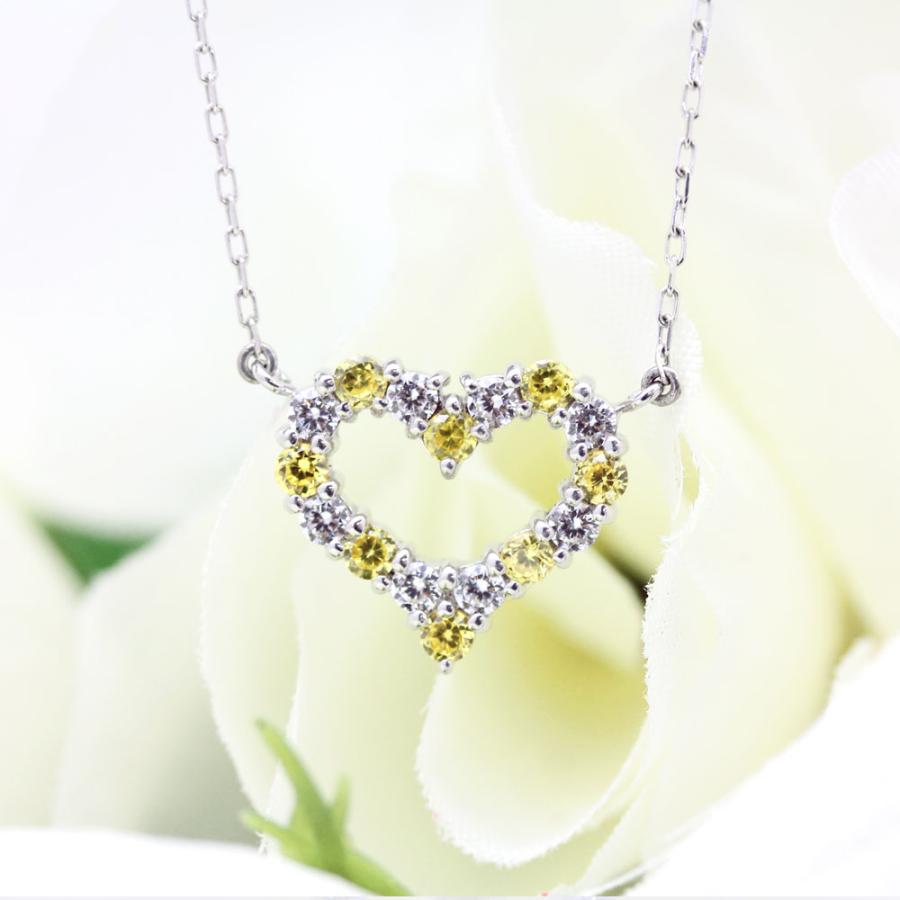ネックレスPT900  プラチナ ハート 0.32ct ダイヤモンド イエローサファイア ペンダント レディース 両吊り チェーン 直付け 爆買の画像