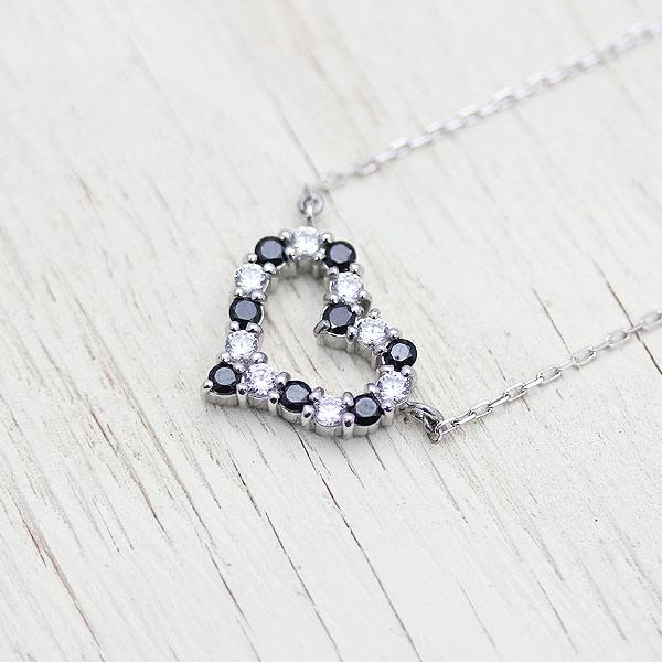 ネックレス PT900  プラチナ ハート 0.65ct ダイヤ ブラックダイヤ ペンダント レディース 両吊り チェーン 直付け 爆買の画像