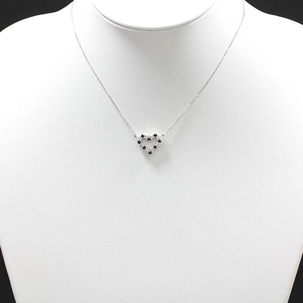 ネックレス PT900  プラチナ ハート 0.65ct ダイヤ ブラックダイヤ ペンダント レディース 両吊り チェーン 直付け 爆買の画像