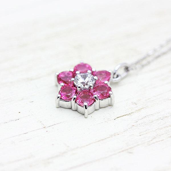 ネックレス プラチナ PT900  ピンクトルマリン ダイヤモンド 0.12ct フラワー 花 ペンダント プレゼント 爆買の画像
