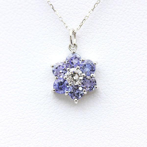 ネックレス プラチナ PT900  タンザナイト ダイヤモンド 0.12ct フラワー 花 ペンダント プレゼント 爆買の画像