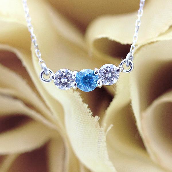 PT900 ・K18WG青いストーン ダイヤモンド花モチーフ ネックレス