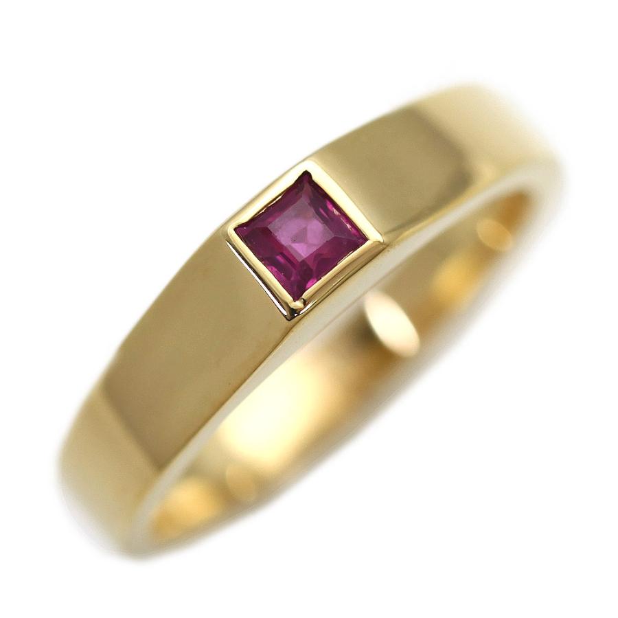 指輪 K18YG イエローゴールド ルビー 0.2ct スクエアカット 7月 誕生石 