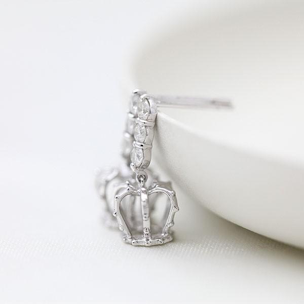 ピアス レディース K10WG ホワイトゴールド ダイヤモンド 0.24ct 王冠 クラウン モチーフ スタッドピアス 揺れる 爆買の画像