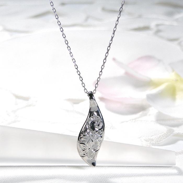 ハワイアン PT900 プラチナ ネックレス リーフ ペンダント 彫刻 花 葉 