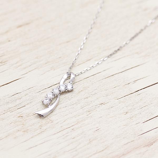 K10WG ネックレス ダイヤモンド 0.20ct 10金 ホワイトゴールド リボン 