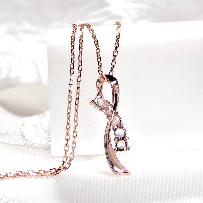 K18PG ネックレス ダイヤモンド 0.20ct 18金 ピンクゴールド リボン