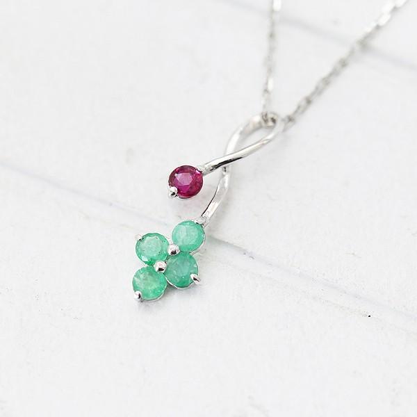 ネックレス レディース K18WG ホワイトゴールド フラワー 花 モチーフ エメラルド ルビー 5月 7月 誕生石 ペンダント バースデー プレゼント 爆買
