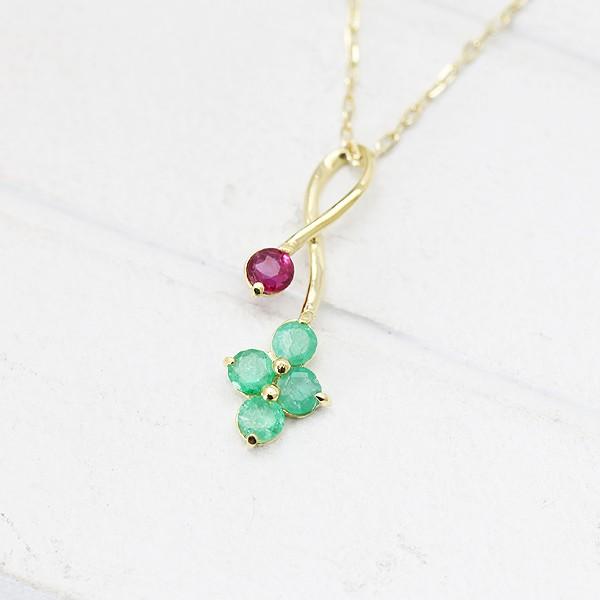 ネックレス レディース K18YG イエローゴールド フラワー 花 モチーフ エメラルド ルビー 5月 7月 誕生石 ペンダント バースデー プレゼント 爆買