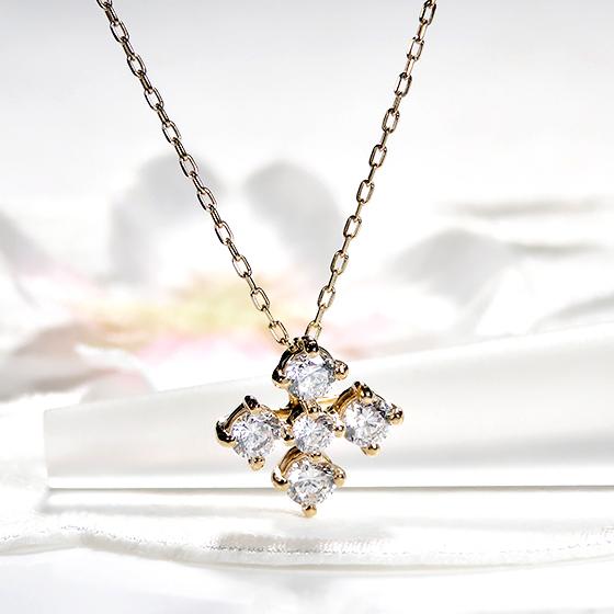 ネックレス K18YG レディース 0.56ct ダイヤ フラワー ゴールド