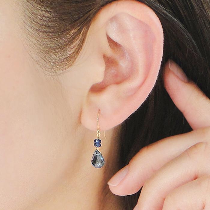 ピアス 揺れる K18YG サンタマリアアクアマリン サファイア レディース  