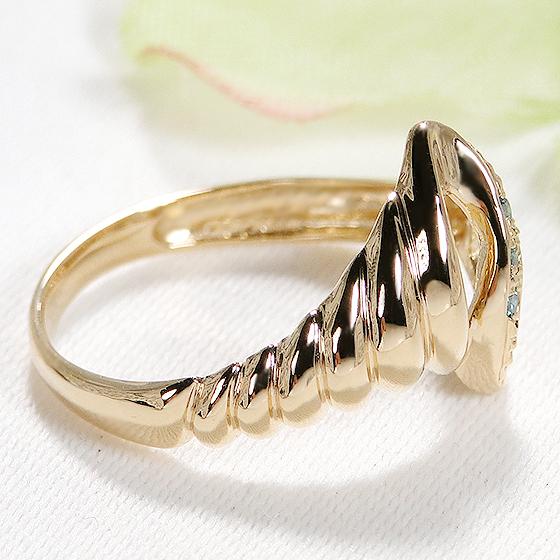 指輪 レディースK18YG ゴールド ブルーダイヤ 0.03ct クロワッサン リング ツイスト 18金 シェル V字 クリスマス 爆買の画像