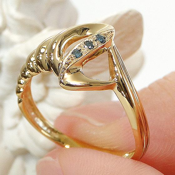 指輪 レディースK18YG ゴールド ブルーダイヤ 0.03ct クロワッサン  