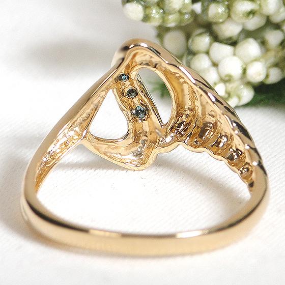 指輪 レディースK18YG ゴールド ブルーダイヤ 0.03ct クロワッサン  