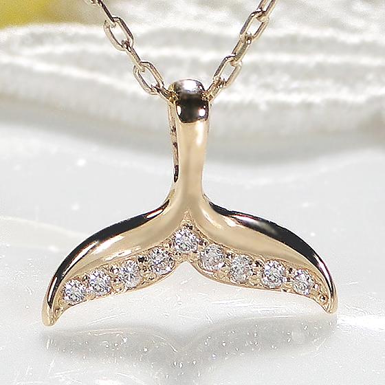 最短 当日翌日発送 ハワイアン ネックレス レディース 18金 イエローゴールド ダイヤモンド 0.05ct クジラ しっぽ ホエール ハワジュ K18YG ペンダント 爆買の画像