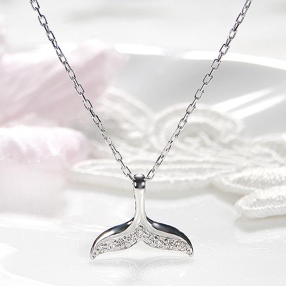 最短 当日翌日発送 ハワイアン ネックレス レディース プラチナ PT900  ダイヤモンド 0.05ct クジラ しっぽ ホエール ハワイアンジュエリー ペンダント 爆買の画像