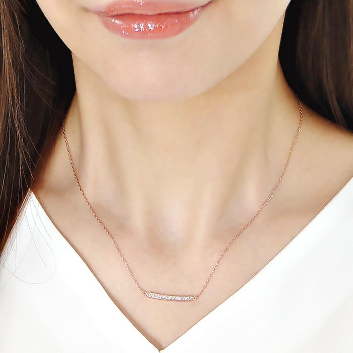 ダイヤモンド 0.13ct ラインネックレス K18PG ピンクゴールド シンプル カーブ ペンダント 爆買の画像