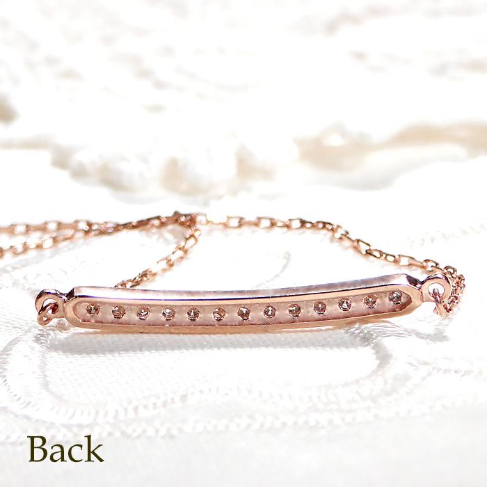 ダイヤモンド 0.13ct ラインネックレス K18PG ピンクゴールド シンプル カーブ ペンダント 爆買の画像
