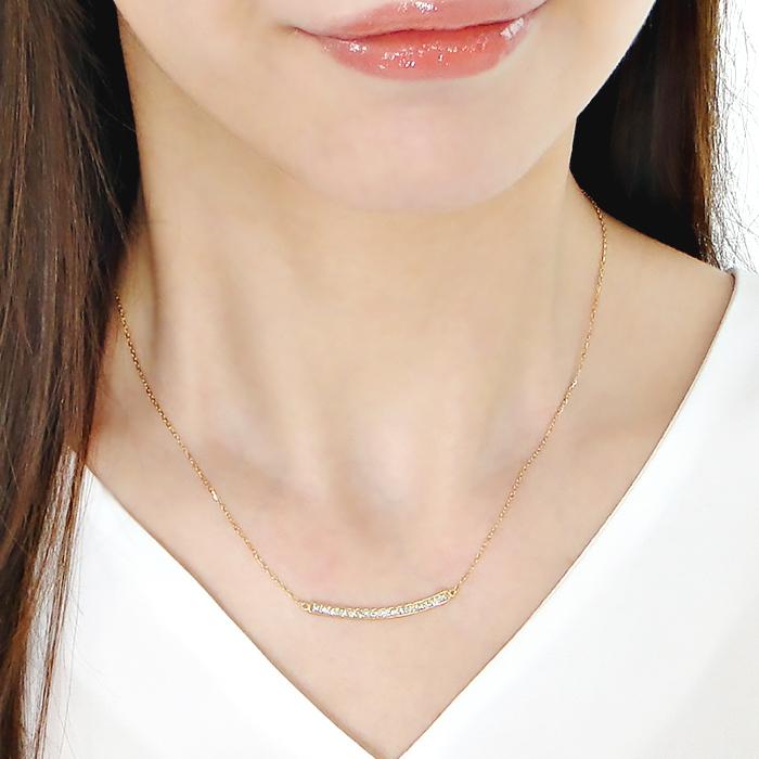 ダイヤモンド 0.30ct ラインネックレス K18YG イエローゴールド シンプル カーブ ペンダント 爆買の画像