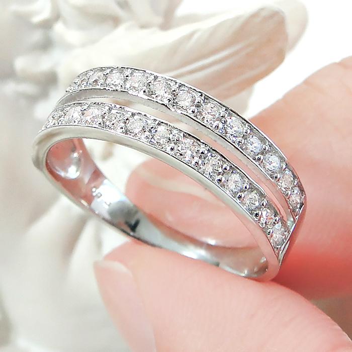 指輪 プラチナ PT900 ダイヤモンド 0.42ct レディース リング エタニティ 2列 プレゼント 彼女 重ねづけ風 7月 誕生石 バースデー クリスマス 爆買の画像