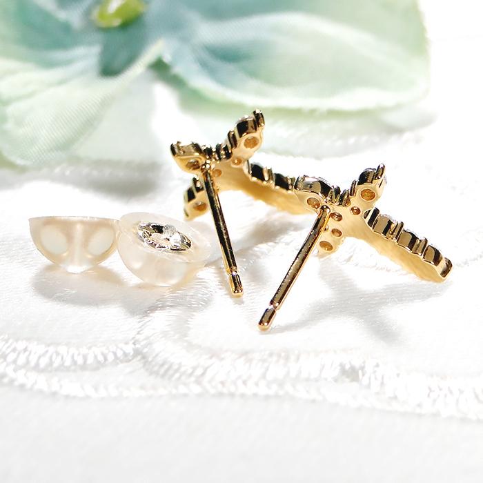 ピアス ダイヤモンド 0.27ct K18YG イエローゴールド クロス 十字架