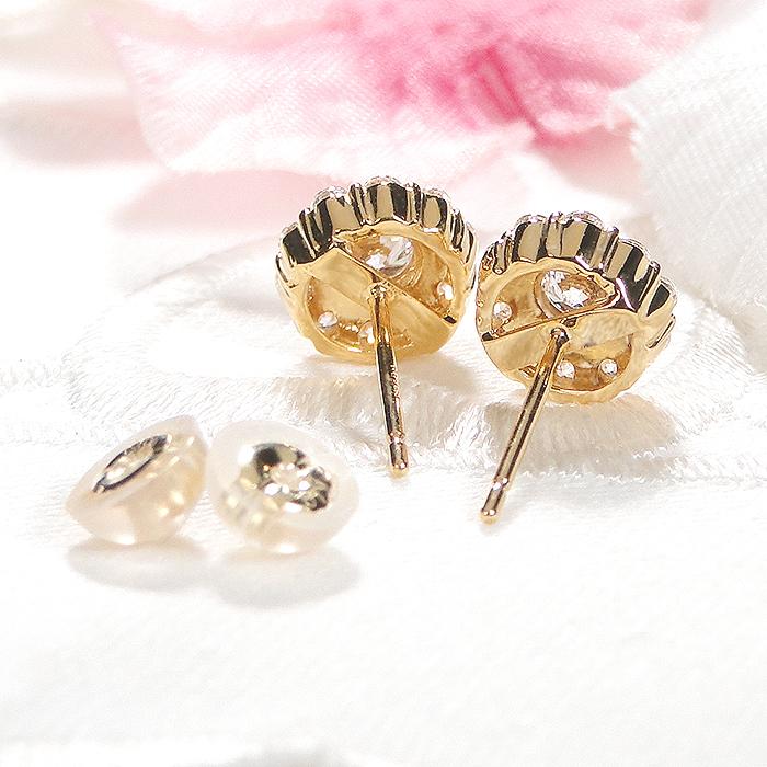 K18YG ピアス イエローゴールド ダイヤモンド 0.7ct フラワー モチーフ 花 ダイヤ スタッドピアス レディース 爆買の画像