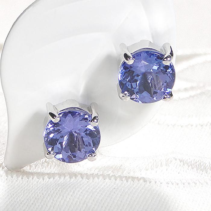 PT900  ピアス プラチナ タンザナイト 2.4ct ラウンド 一粒ピアス 大粒 シンプル スタッドピアス 爆買の画像