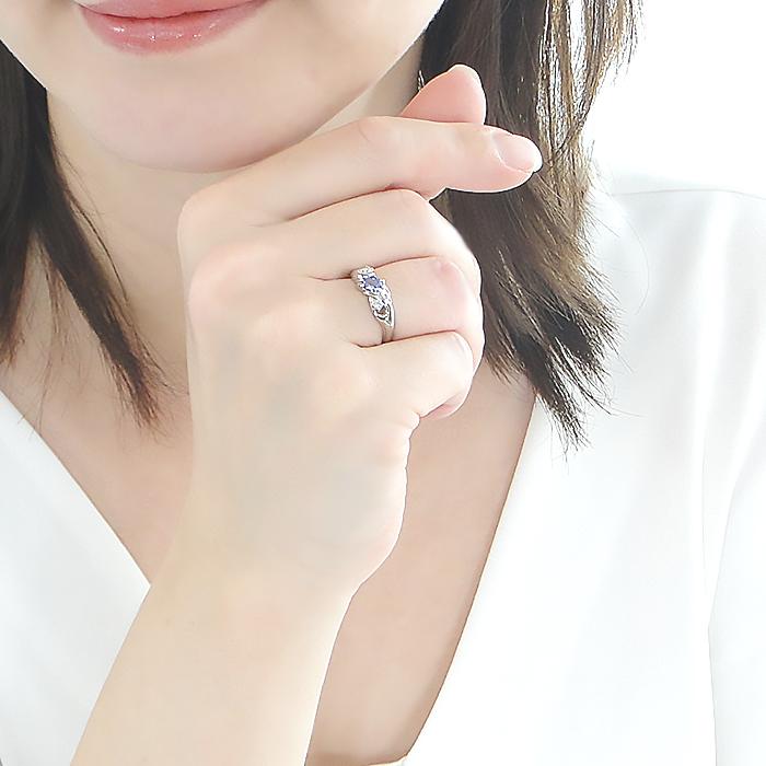 PT900  プラチナ 天然タンザナイト ダイヤモンド 0.08ct リング 18金 7月 誕生石 レディース 指輪 マリッジリング 爆買の画像