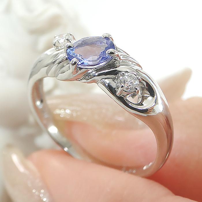 PT900  プラチナ 天然タンザナイト ダイヤモンド 0.08ct リング 18金 7月 誕生石 レディース 指輪 マリッジリング 爆買の画像