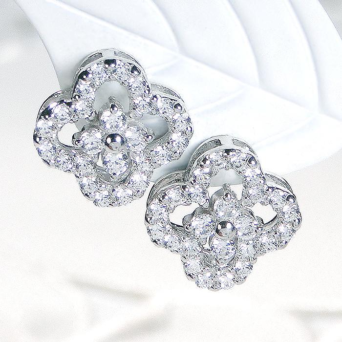 定価17600円 プラチナ クローバー ピアス pt 900 フラワー 四つ葉 ピアス プラチナ PT900 ダイヤモンド 0.8ct 四つ葉 クローバー