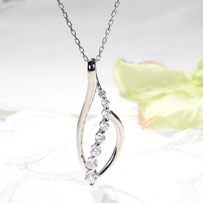 ネックレス PT900 プラチナ ダイヤ 0.33ct リーフ 葉 つゆ 雫