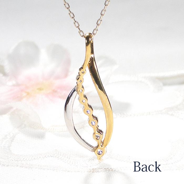 ネックレス K18YG/PT900 イエローゴールド プラチナ コンビ ダイヤ 0.33ct リーフ 葉 レディース ペンダント ダイヤモンド 18金 爆買の画像