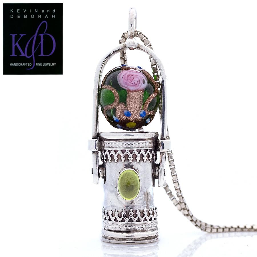 K&D アメリカ製 万華鏡 ペンダント ペリドット オーバル ラウンド カレイドスコープ ハンドメイド ネックレス ベネチアングラス シルバー925 ユニセックス