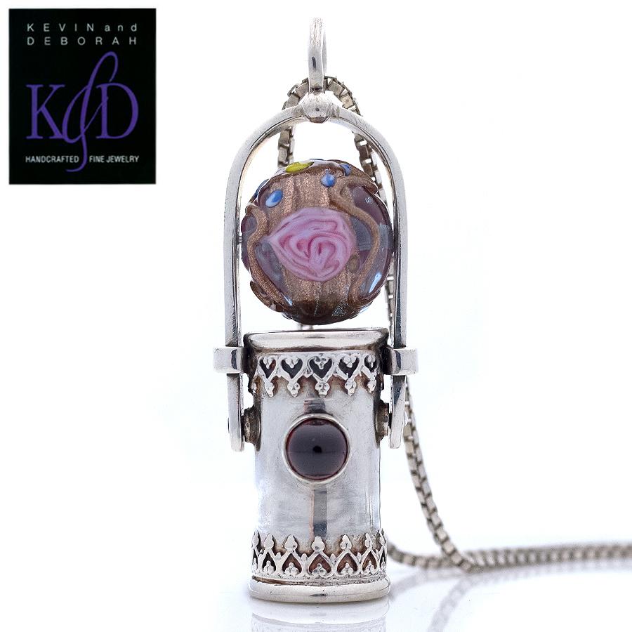 K&D アメリカ製 万華鏡 ペンダント ガーネット カレイドスコープ ハンドメイド ネックレス ベネチアングラス シルバー925 ユニセックス
