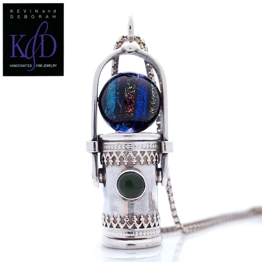 K&D アメリカ製 万華鏡 ペンダント グリーンクオーツ カレイドスコープ ハンドメイド ネックレス ベネチアングラス シルバー925 ユニセックス