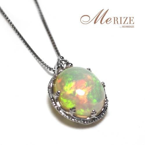 大粒 天然 一粒 オパール 3.0ct ＆ ダイヤ ネックレス pt900 K18