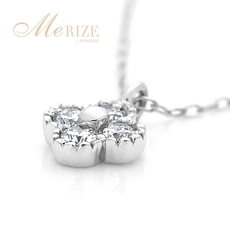 天然 ダイヤ 0.1ct 4石 クローバー ネックレス ミル打ち K18ゴールド