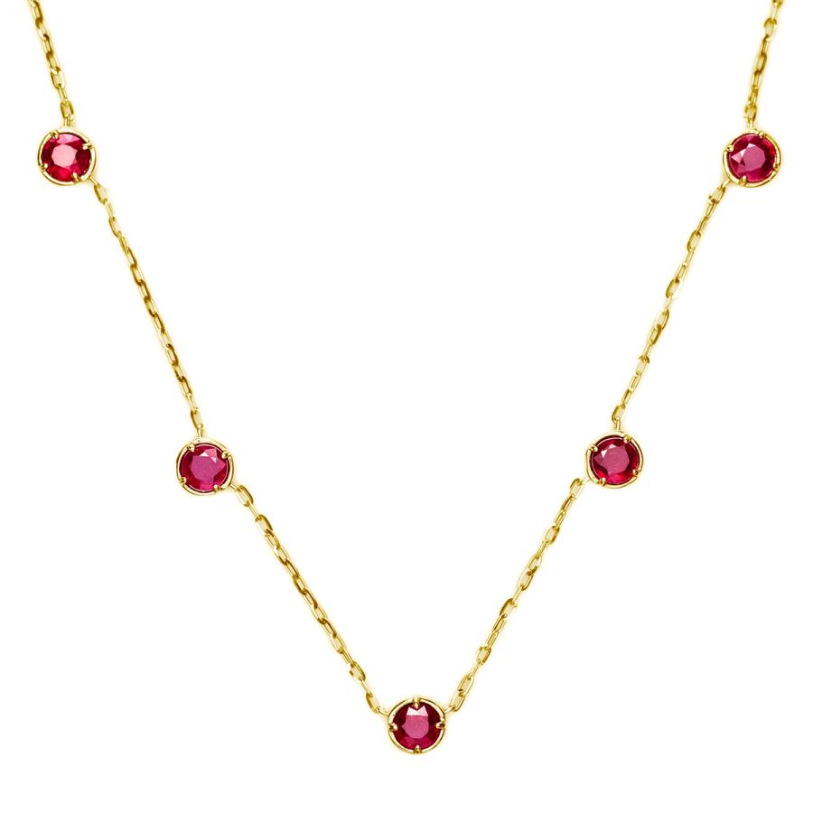 大粒 天然 ルビー 5石 3.8ct UP ステーション ネックレス pt900 K18 
