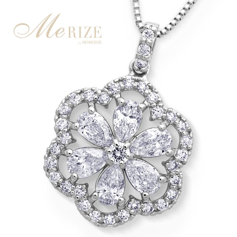天然ダイヤモンド 0.7ct パヴェ フラワー ネックレス ペアシェイプ 