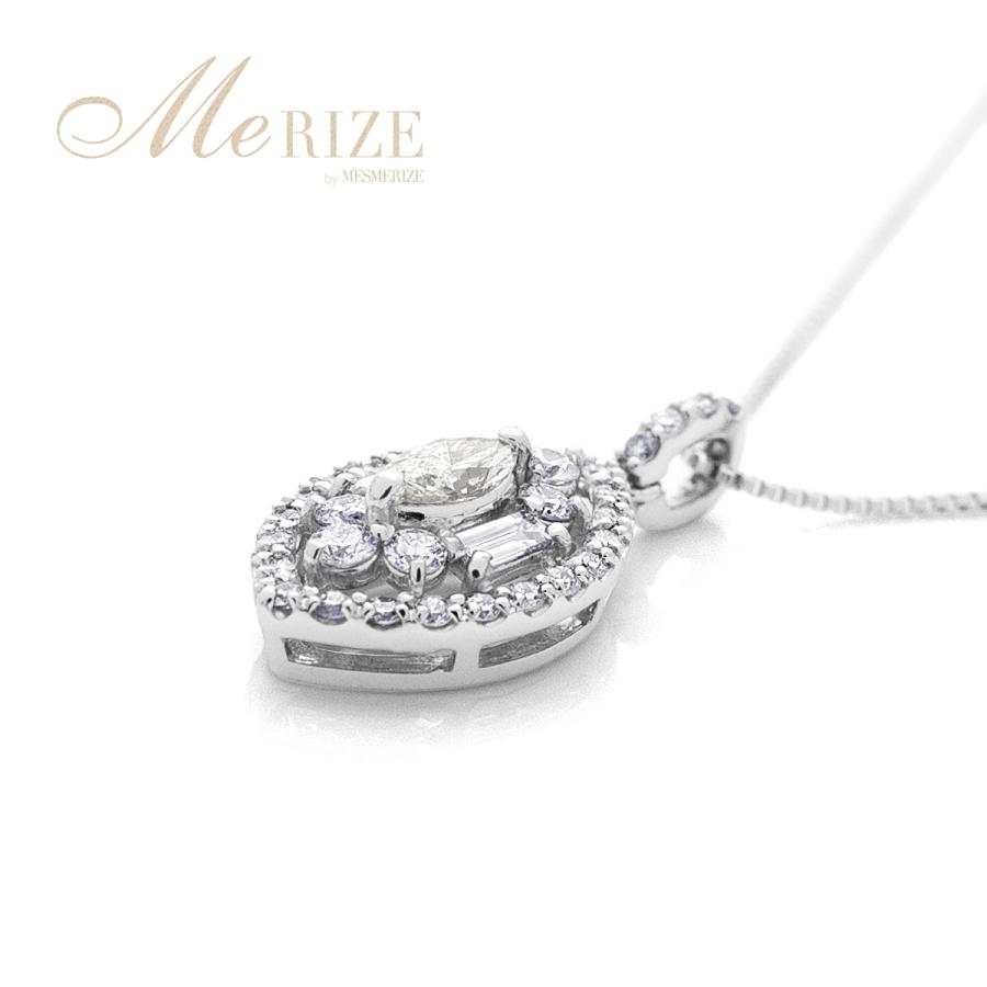 天然ダイヤモンド 0.45ct マーキス シェイプ パヴェ ネックレス バケットカット, ラウンド プラチナ pt900 K18 ゴールド各色 ペンダント18金 品質保証書付の画像