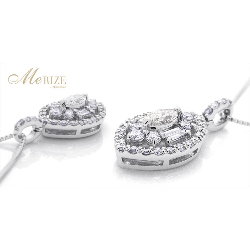 天然ダイヤモンド 0.45ct マーキス シェイプ パヴェ ネックレス バケットカット, ラウンド プラチナ pt900 K18 ゴールド各色 ペンダント18金 品質保証書付の画像