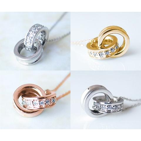 天然 ダイヤ 0.1ct 2連 リング ペンダント ゴールド K18 K10